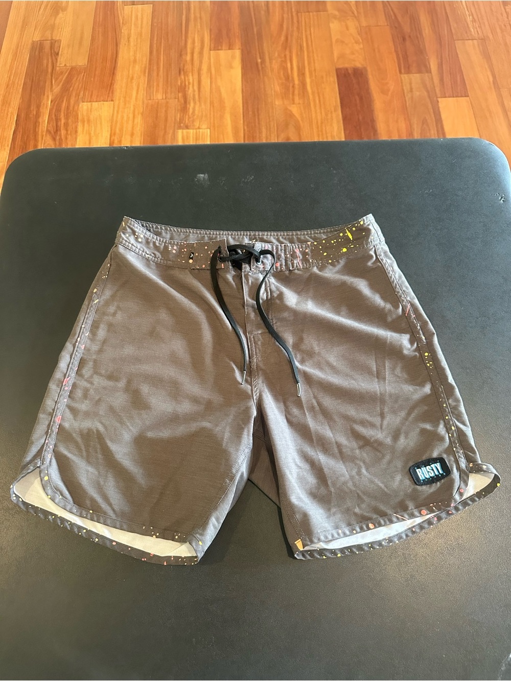 Rusty Men’s Brown Paint-Splatter Swim Shorts Waist 31